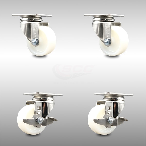 3 Inch 316SS Nylon Wheel Swivel Top Plate Caster Brakes, 2PK